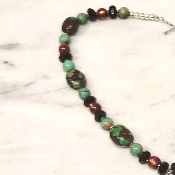 Turquoise Golden Coral Onyx Sterling Pendant Necklace 925 21" Christmas Holidays - Picture 3 of 6